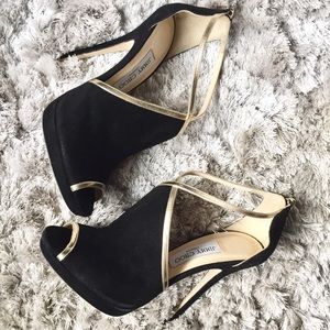 ✅JIMMY CHOO Black Suede & Gold Sandals